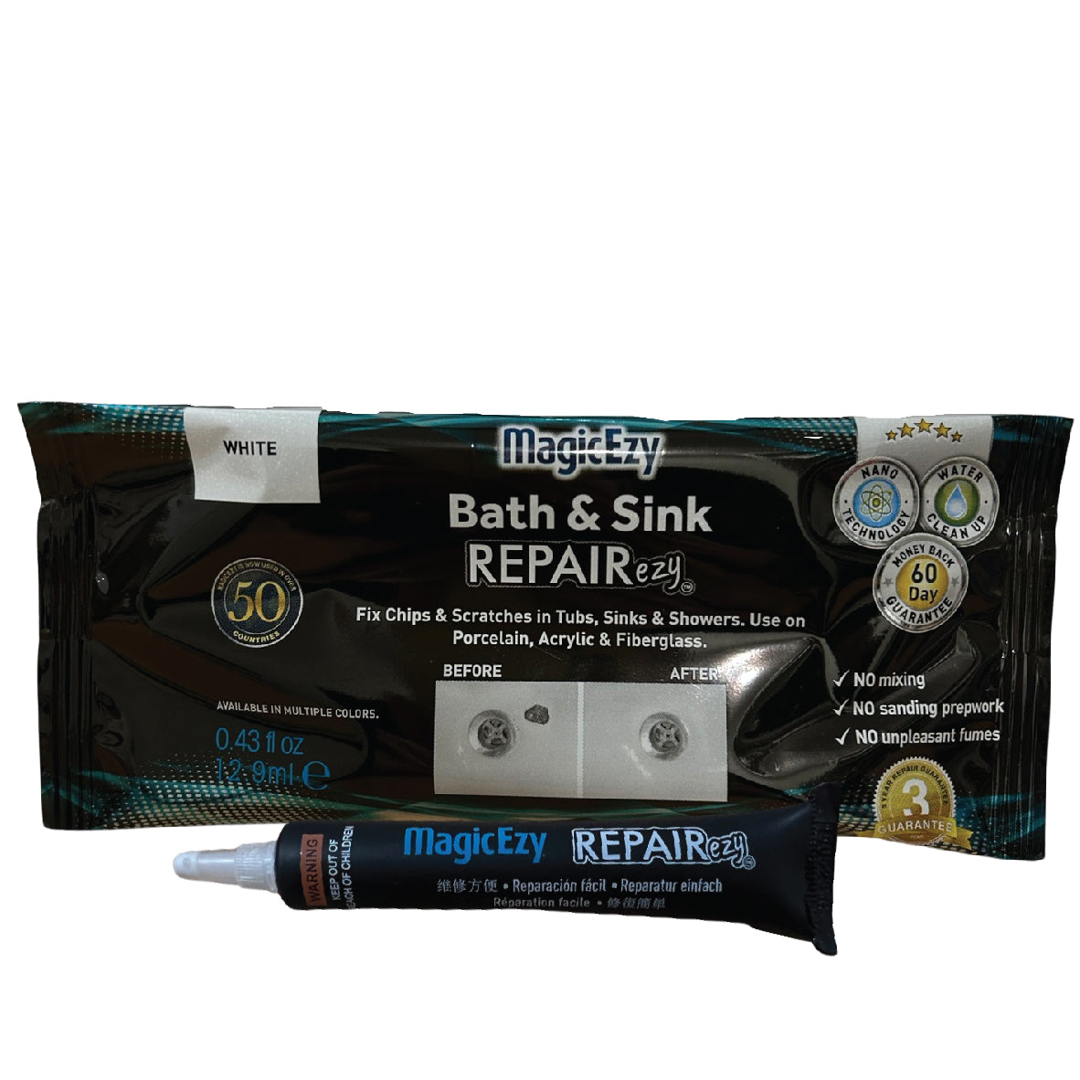 Bath White Enamel Repair Kit Fix Scratch Crack Chip Ceramic Sink