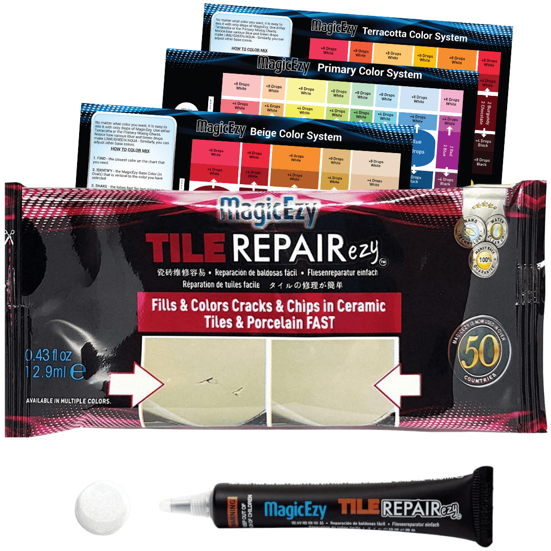 MagicEzy Tile Repair Kit: Porcelain Repair Kit - Ceramic Tile Repair Kit -  Mix and Match Colors - Acrylic, Stone, Fiberglass - Wall Touch Up (Gold)